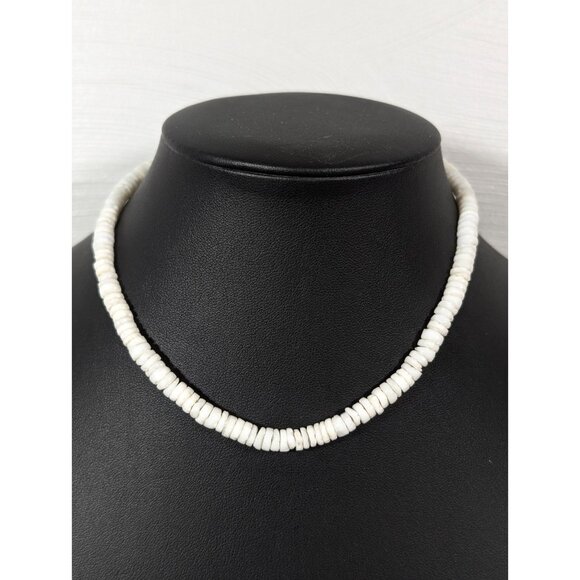 Retro Y2K Stacked Shell Choker Necklace White Beachy Surfer 14 in - Picture 1 of 8